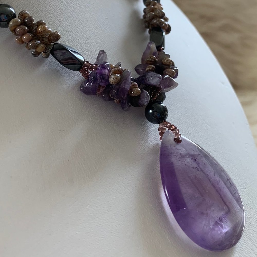Purple Spinel Necklace with Amethyst Chips and Hematite Beads